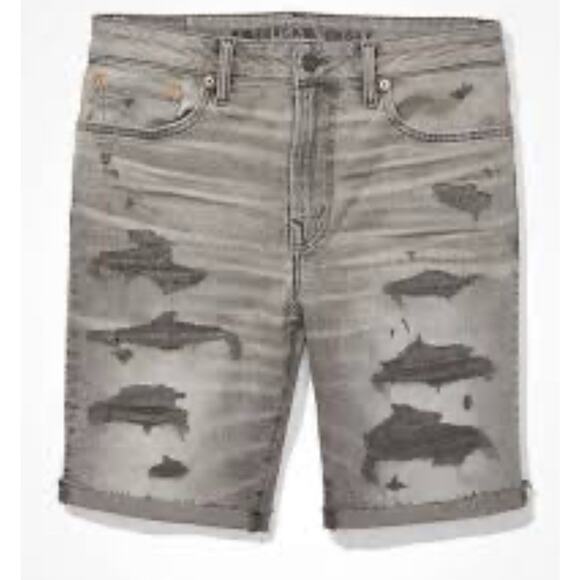 AMERICAN‎ EAGLE MEN GREY AIRFLEX+ 9 INCHES RIPPED DENIM SHORT 28x28 - Picture 1 of 6